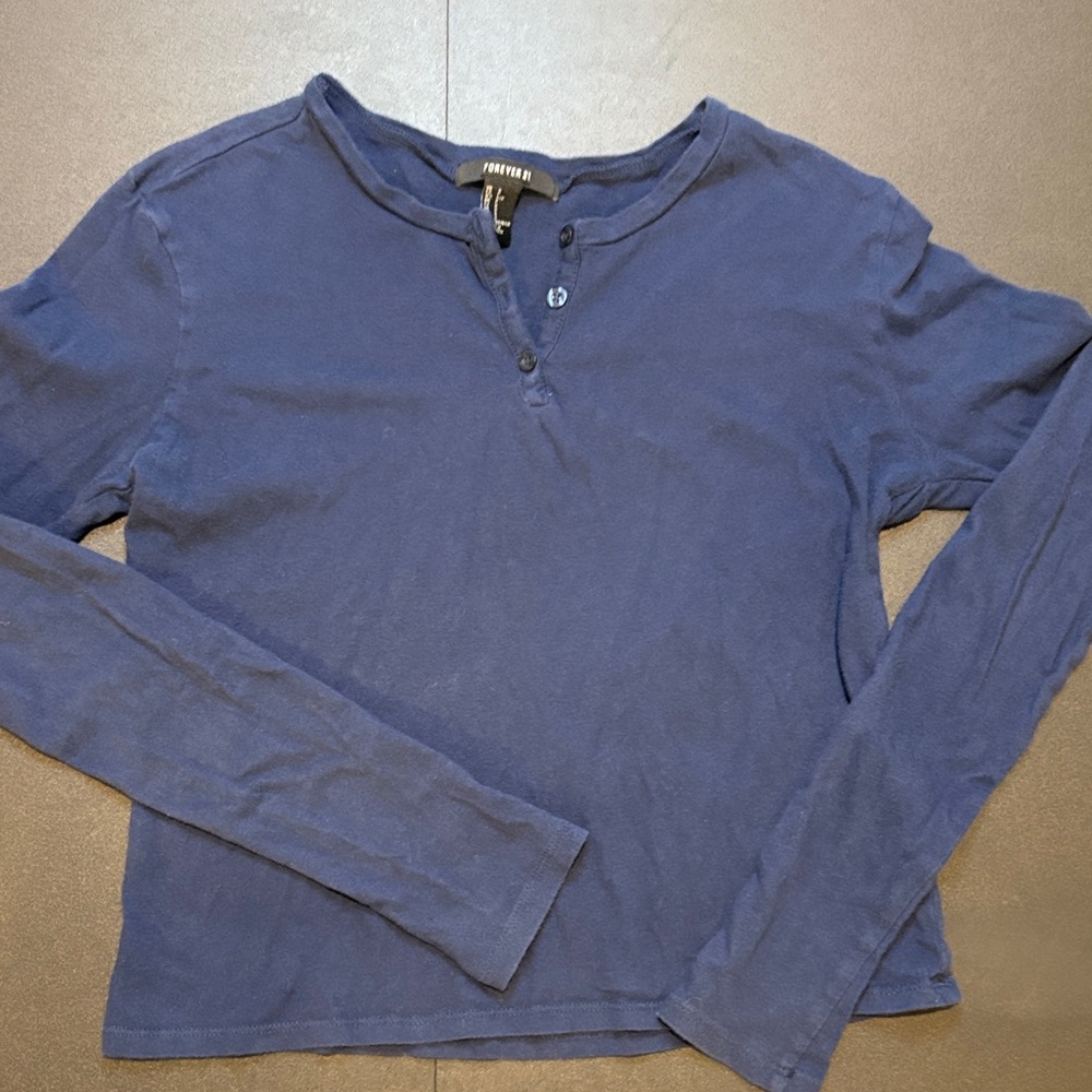 Forever 21 Blue Long Sleeve Henley Shirt Preloved